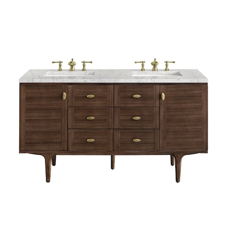 James Martin Vanities Amberly 60in Double Vanity, Mid-Century Walnut w/ 3 CM Eternal Jasmine Pearl Top 670-V60D-WLT-3EJP